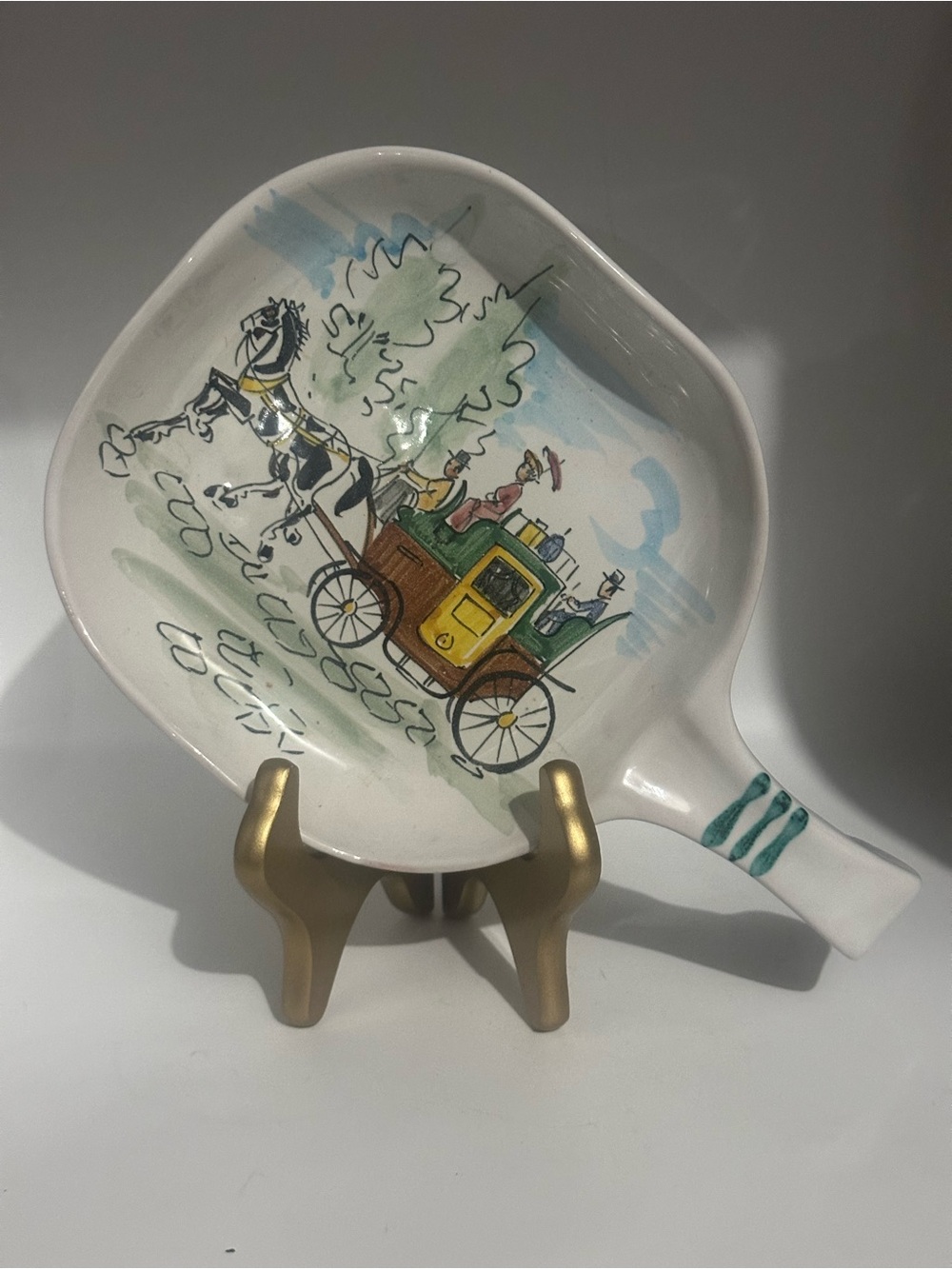 Hand-Painted Horse Carriage Ceramic Wall Art -made in Italy